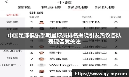 中国足球俱乐部明星球员排名揭晓引发热议各队表现备受关注